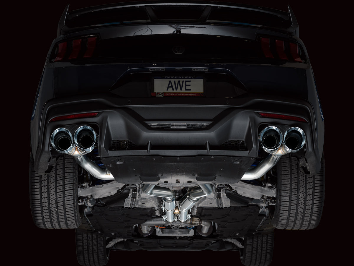 AWE 2024 Ford Mustang Dark Horse S650 RWD Track Edition Catback Exhaust w/ Quad Chrome Silver Tips - 3020-42375