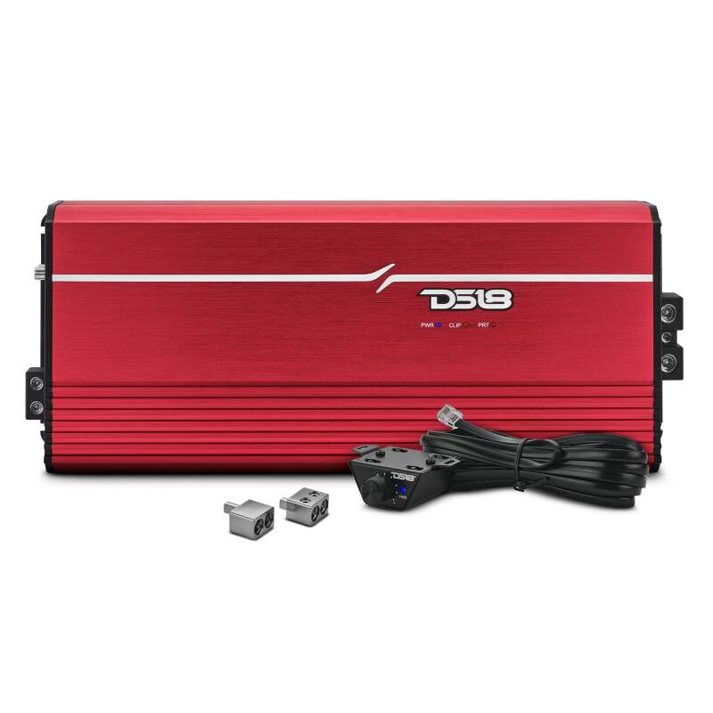DS18 1-Channel Class D Full-Range Monoblock 8000 Watts RMS at1 ohm DPIV1/0 Terminals Included Red - FRP-8K/RD - front view