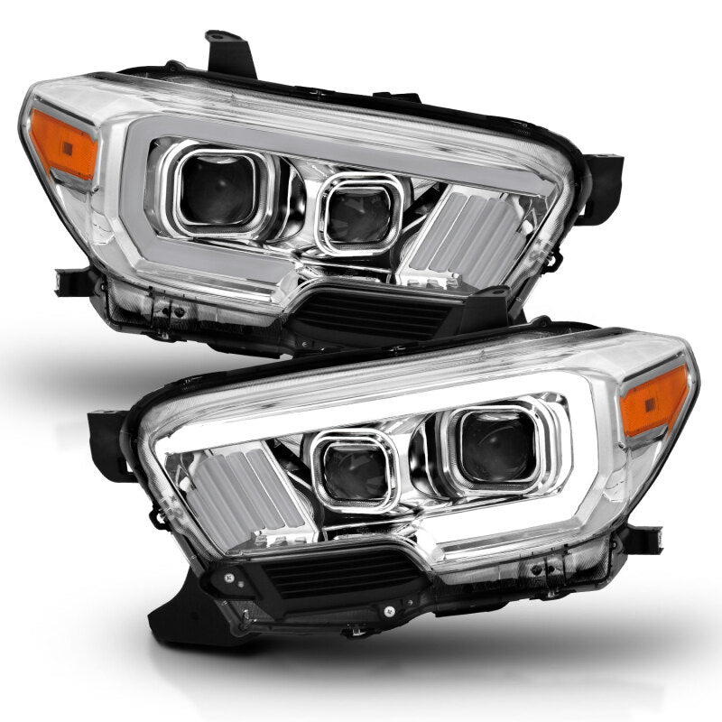 ANZO 2016-2017 Toyota Tacoma Projector Headlights w/ Plank Style Design Chrome/Amber w/ DRL - 111380