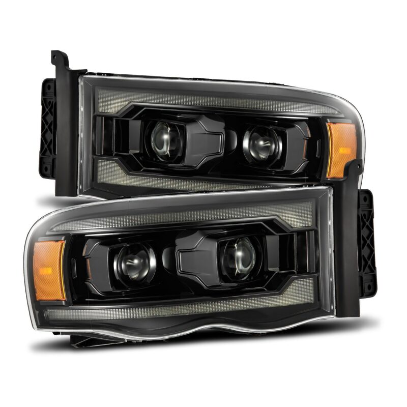 AlphaRex 02-05 Dodge Ram 1500 LUXX LED Proj Headlights Alpha Black w/Activ Light/Seq Signal - 880569