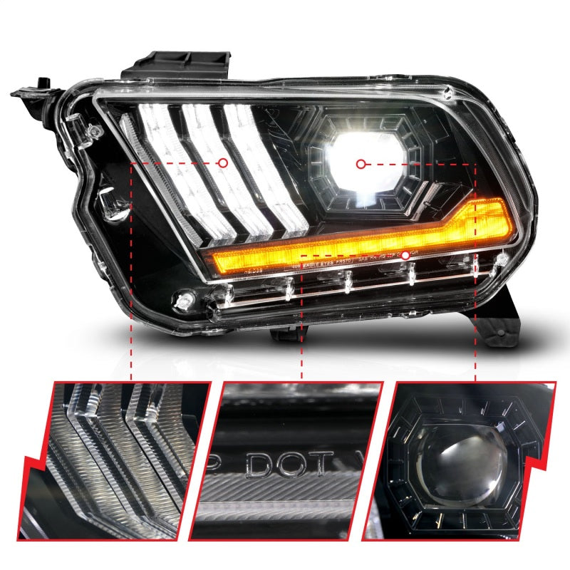 ANZO 10-14 Ford Mustang LED Projector Headlights w/Sequential Light Tube (NON HID Compatible) - 121577