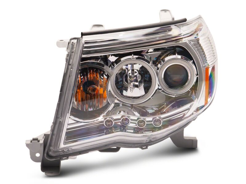Raxiom 05-09 Toyota Tacoma Super White LED Halo Projector Headlights- Chrome Housing- Clear Lens - TT5933 - angle view