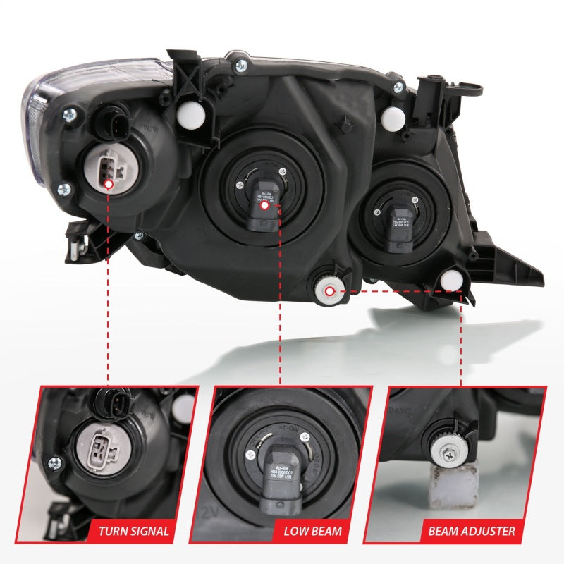 ANZO 2009-2010 Toyota Corolla Crystal Headlight Black Amber - 121541