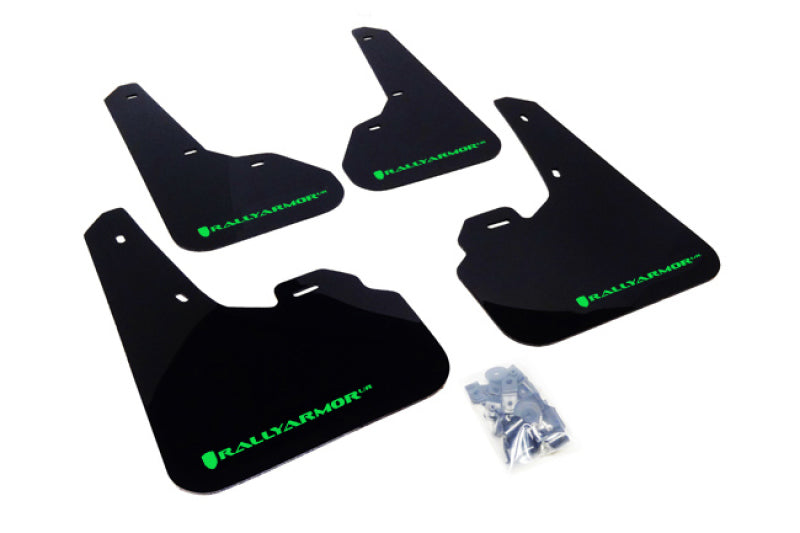 Rally Armor 10-13 Mazda3/Speed3 (Hatch/Sedan) Black UR Mud Flap w/Green Logo - MF17-UR-BLK/GRN