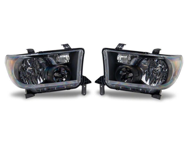 Raxiom 07-13 Toyota Tundra OEM Style Headlights- Black Housing- Clear Lens - TU31281 - angle view