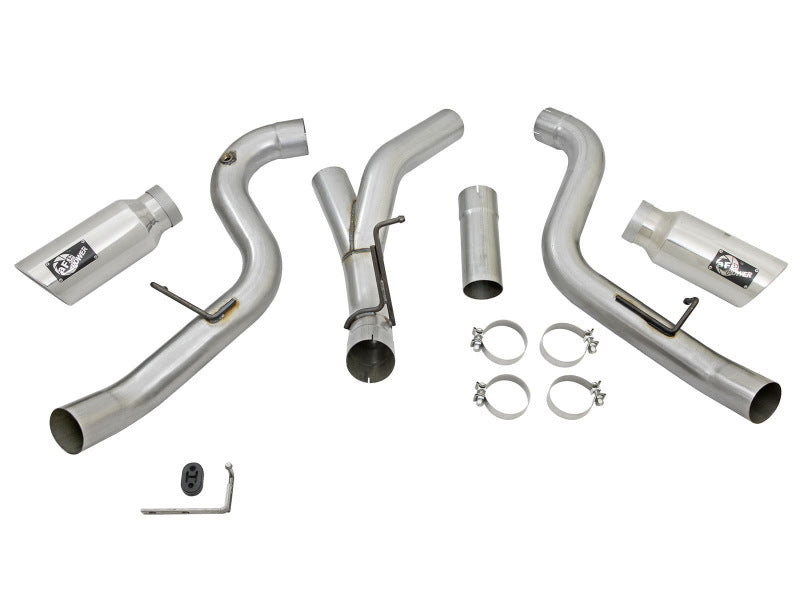 aFe LARGE Bore HD 4in Dual DPF-Back SS Exhaust w/Polished Tip 16-17 GM Diesel Truck V8-6.6L (td) LML - 49-44080-P