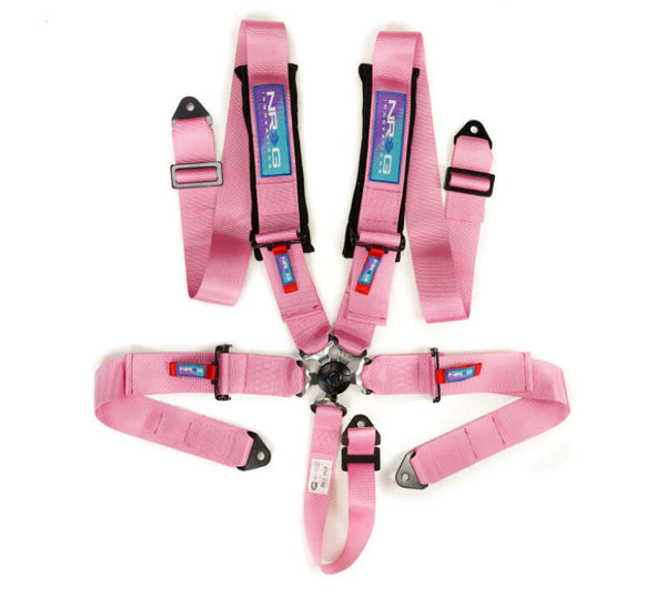NRG 5PT 3in. Seat Belt Harness / Cam Lock - Pink - SBH-B6PCPK - front view