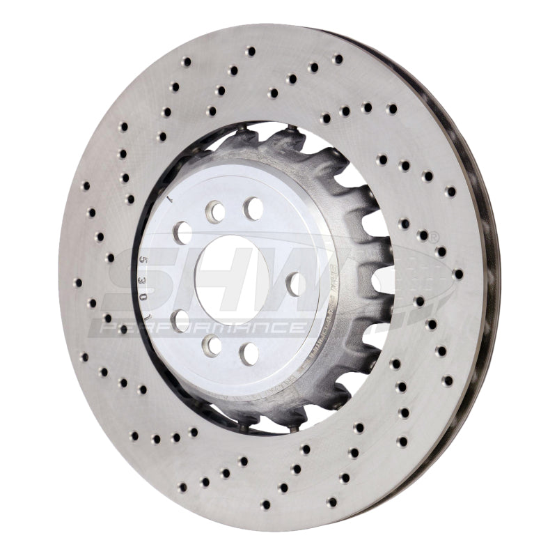 SHW 2020 BMW X5 M 4.4L Left Rear Cross-Drilled Lightweight Brake Rotor (34208074285) - BRL43507 for 2020-2025 BMW X5 - front 