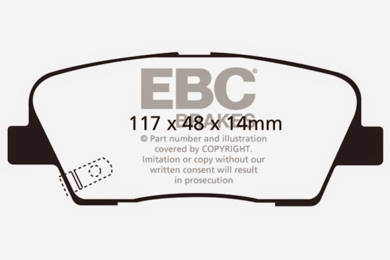 EBC 2009-2016 Hyundai Genesis Coupe 2.0L Turbo Ultimax2 Rear Brake Pads - UD1387 for 2010-2016 Hyundai Genesis Coupe - angle 