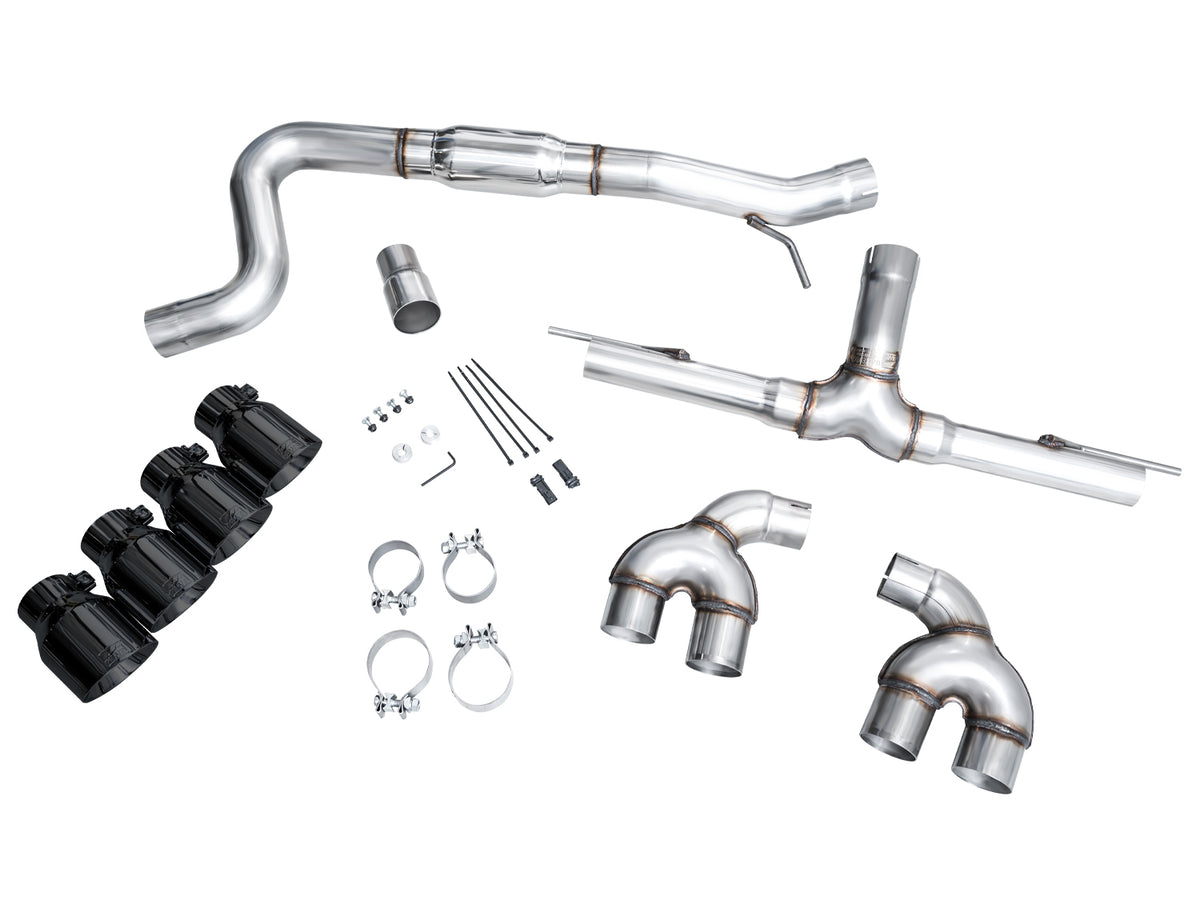AWE MK8 Volkswagen Golf R 3in Track Edition Quad Exhaust - Diamond Black Tips - 3020-43658
