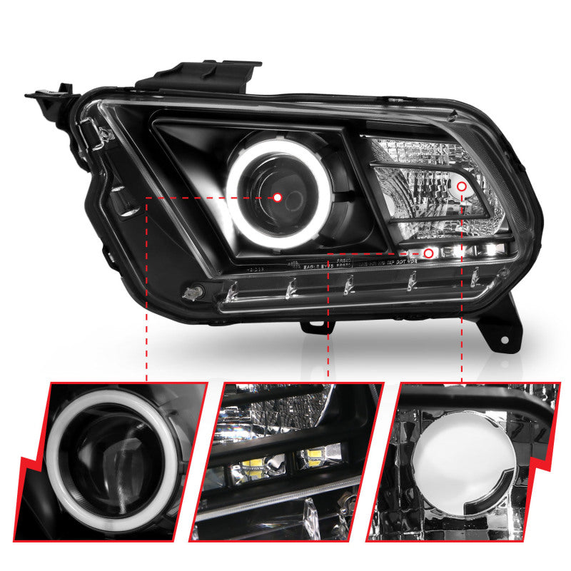 ANZO 2010-2014 Ford Mustang Projector Headlights w/ Halo Black (CCFL) - 121323