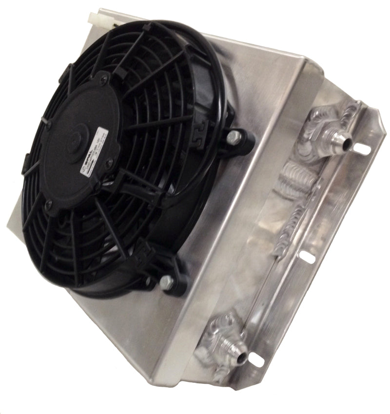 CSF Dual Fluid Bar &amp; Plate HD Oil Cooler w/9in SPAL Fan (1/3 &amp; 2/3 Partition) - 13.8in L x 10in H