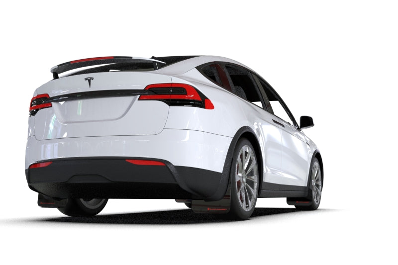 Rally Armor 22-24 Tesla Model X Black UR Mud Flap w/White Logo - MF102-UR-BLK/WH