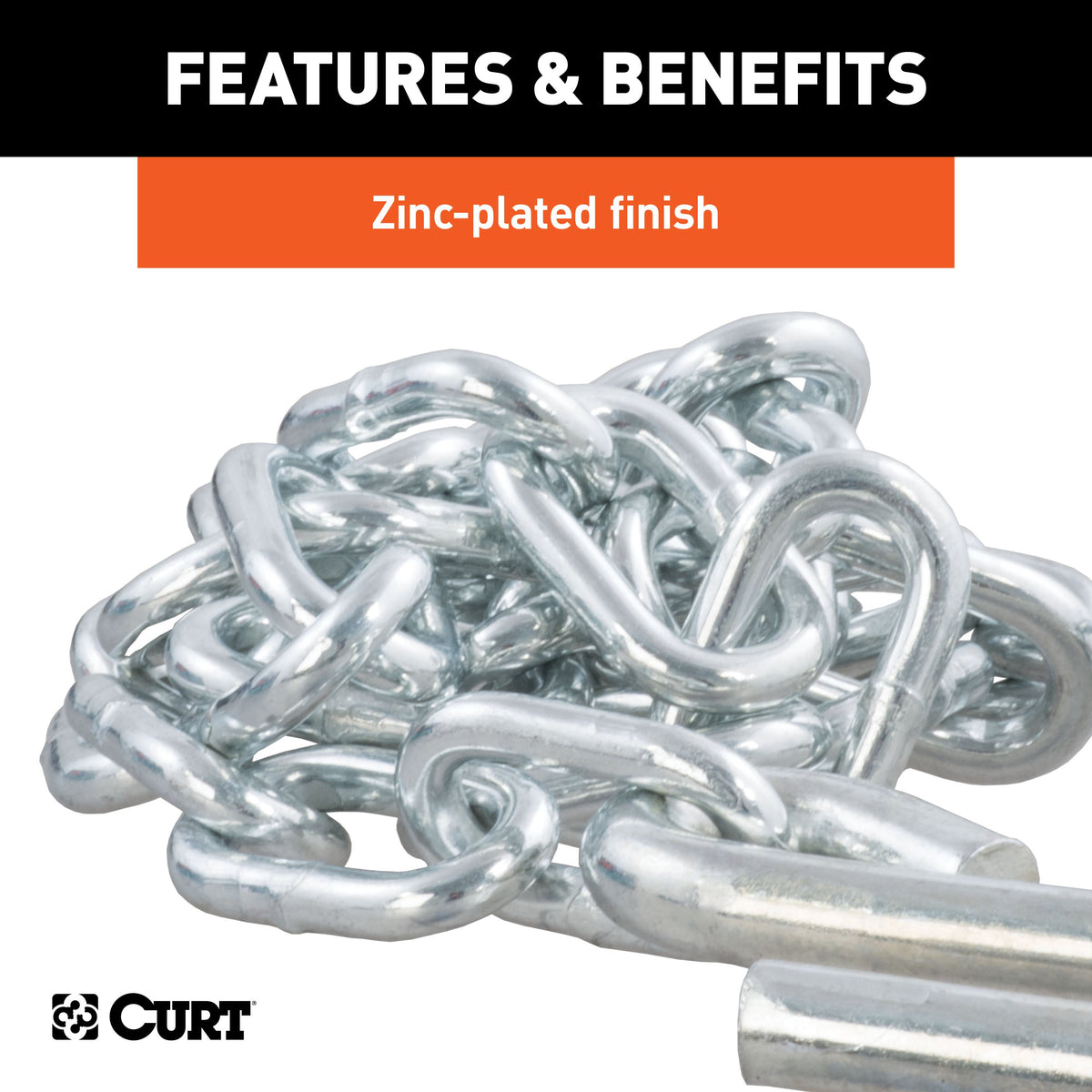 CURT 80030 48-Inch Trailer Safety Chain with 7/16-In S-Hooks, 5,000 lbs Break Strength