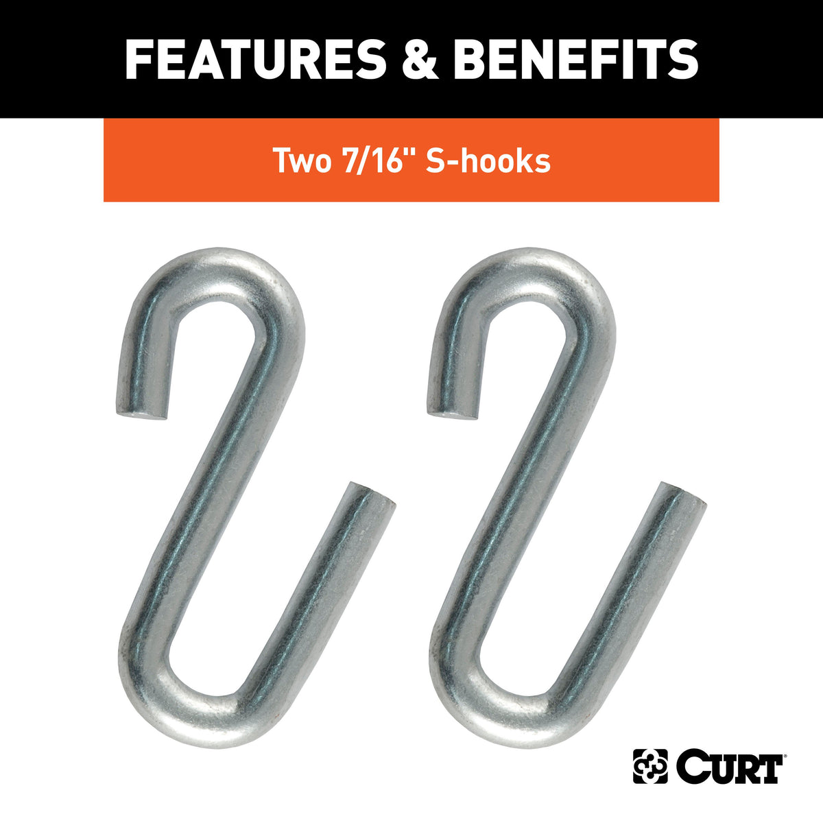 CURT 80031 48-Inch Trailer Safety Chain with 7/16-In S-Hooks, 5,000 lbs Break Strength