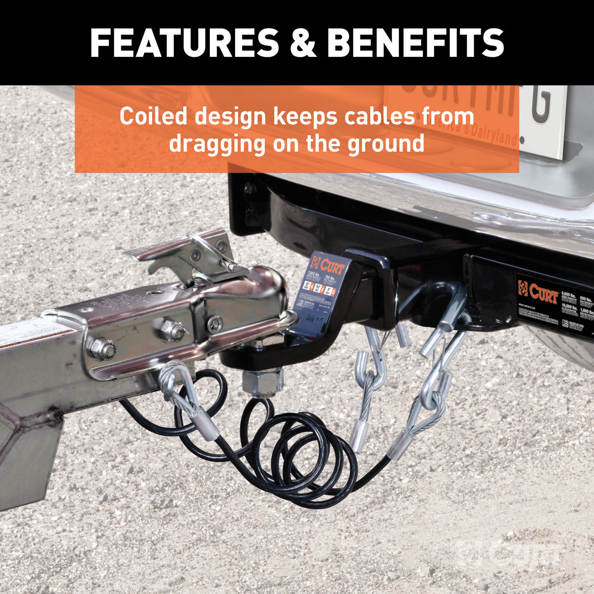 CURT 80136 43-7/8-Inch Vinyl-Coated Trailer Safety Cables, 3/8-In Snap Hooks, 3,500 lbs Break Strength, 2-Pack