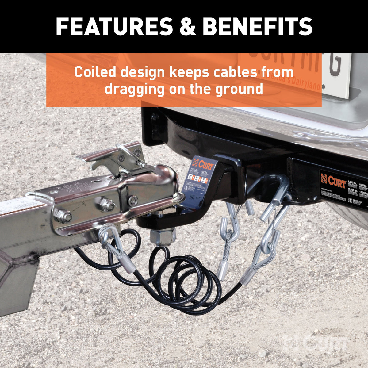 CURT 80151 44-1/2-Inch Vinyl-Coated Trailer Safety Cables, 7/16-In Snap Hooks, 5,000 lbs Break Strength, 2-Pack