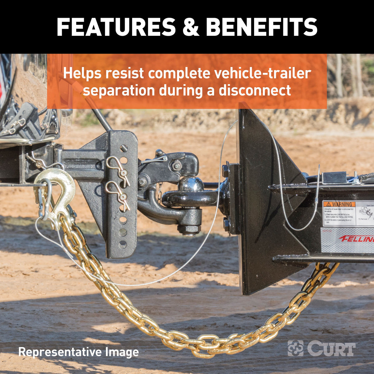 CURT 80304 35-Inch Trailer Safety Chain with 5/16-In Clevis Snap Hook, 18,800 lbs Break Strength
