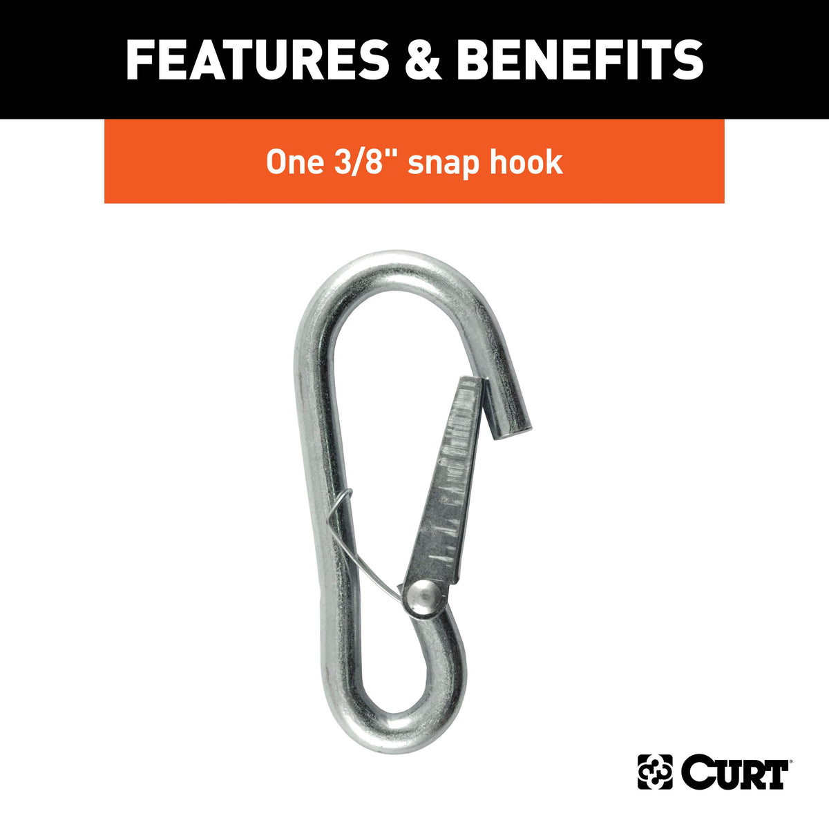 CURT 80312 27-Inch Trailer Safety Chain with 3/8-In Snap Hook, 2,000 lbs Break Strength