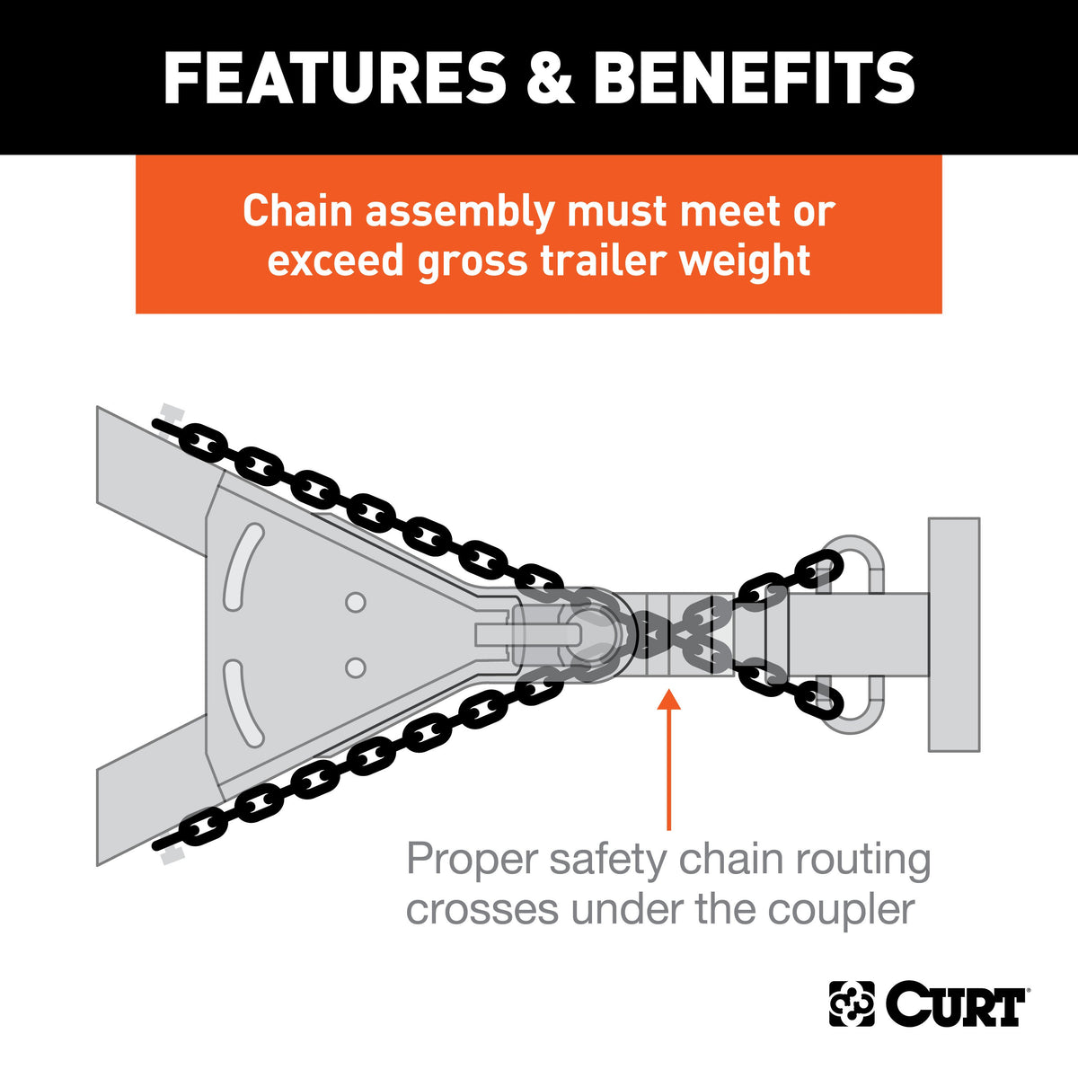 CURT 80312 27-Inch Trailer Safety Chain with 3/8-In Snap Hook, 2,000 lbs Break Strength