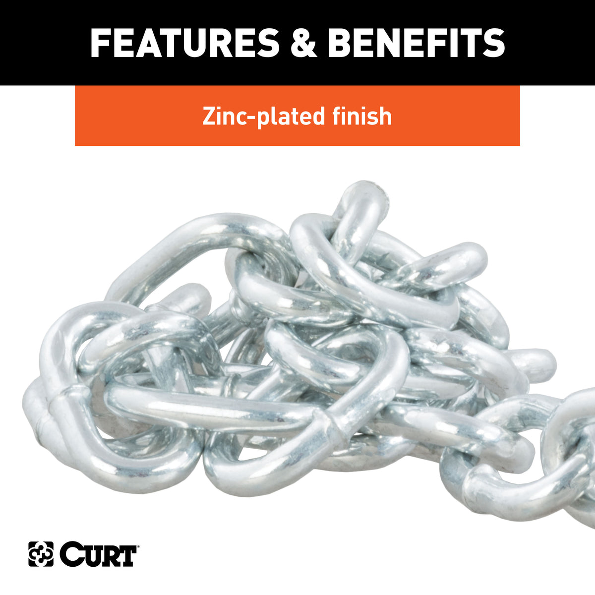 CURT 80312 27-Inch Trailer Safety Chain with 3/8-In Snap Hook, 2,000 lbs Break Strength