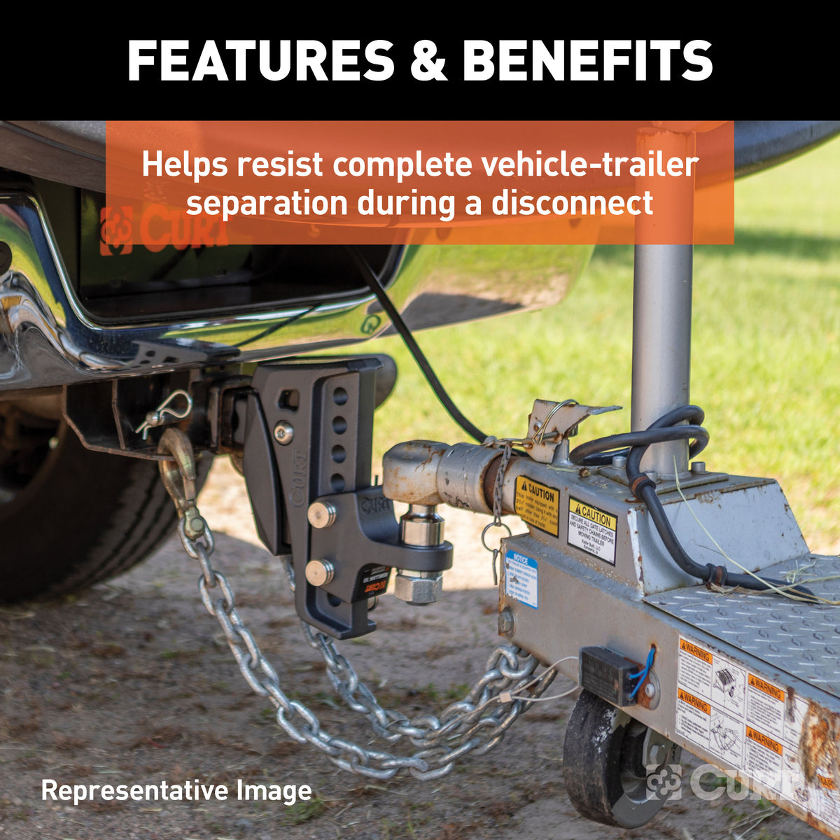 CURT 80315 35-Inch Trailer Safety Chain with 3/8-In Clevis Snap Hook, 16,200 lbs Break Strength