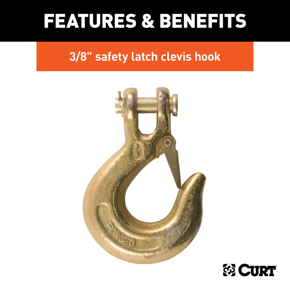 CURT 80315 35-Inch Trailer Safety Chain with 3/8-In Clevis Snap Hook, 16,200 lbs Break Strength