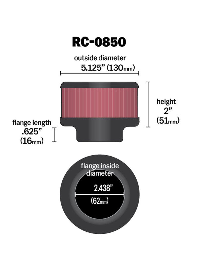 K&amp;N Universal Chrome Filter 2.438in Flange ID x 5.125in OD x 2in H - RC-0850