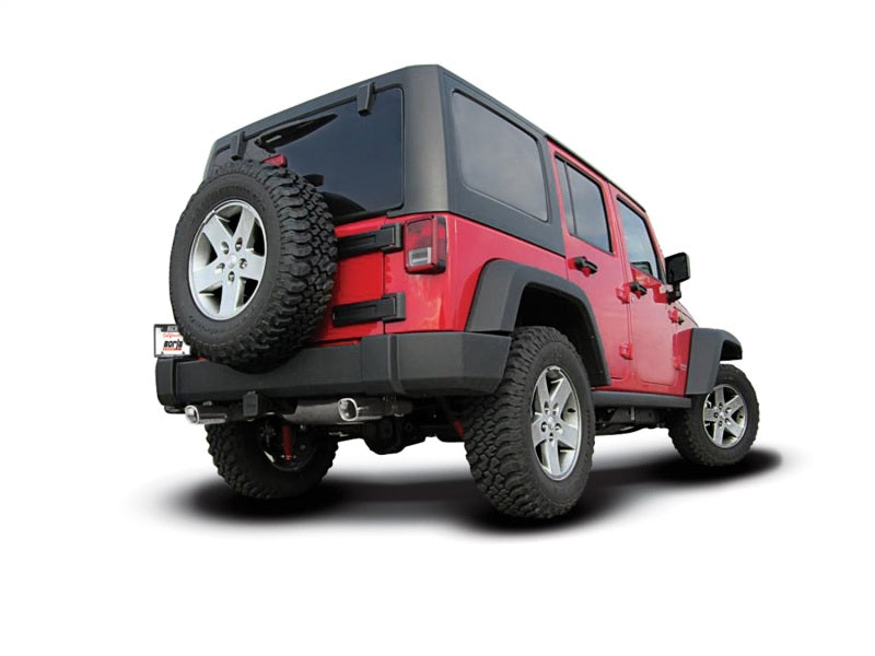 Borla 12-14 Jeep Wrangler JK 2Dr &amp; 4Dr Rear Section ATAK Single Sqaure Rolled Angle-Cut Exit Exhaust - 11860