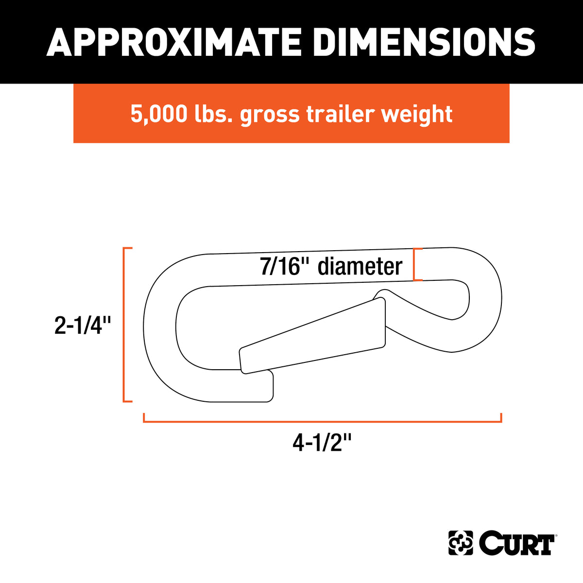 CURT 81277 Snap Hook Trailer Safety Chain Hook Carabiner Clip, 7/16-Inch Diameter, 5,000 lbs
