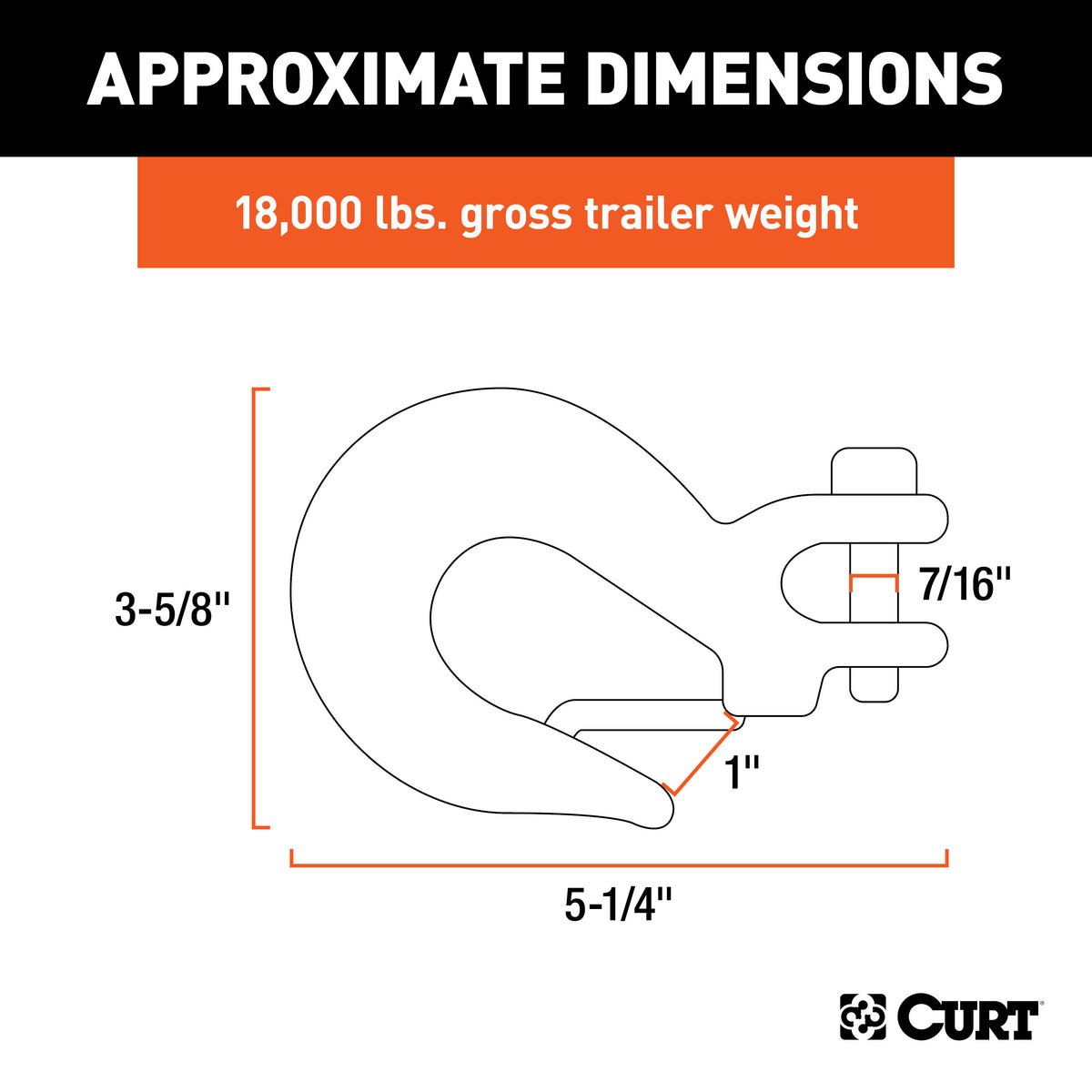 CURT 81560 3/8-Inch Forged Steel Clevis Slip Hook with Safety Latch, 18,000 lbs, 1-In Opening, 7/16" Pin