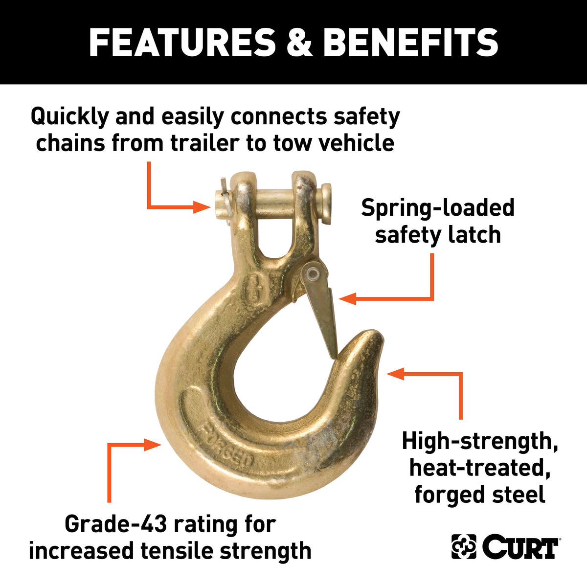 CURT 81560 3/8-Inch Forged Steel Clevis Slip Hook with Safety Latch, 18,000 lbs, 1-In Opening, 7/16" Pin