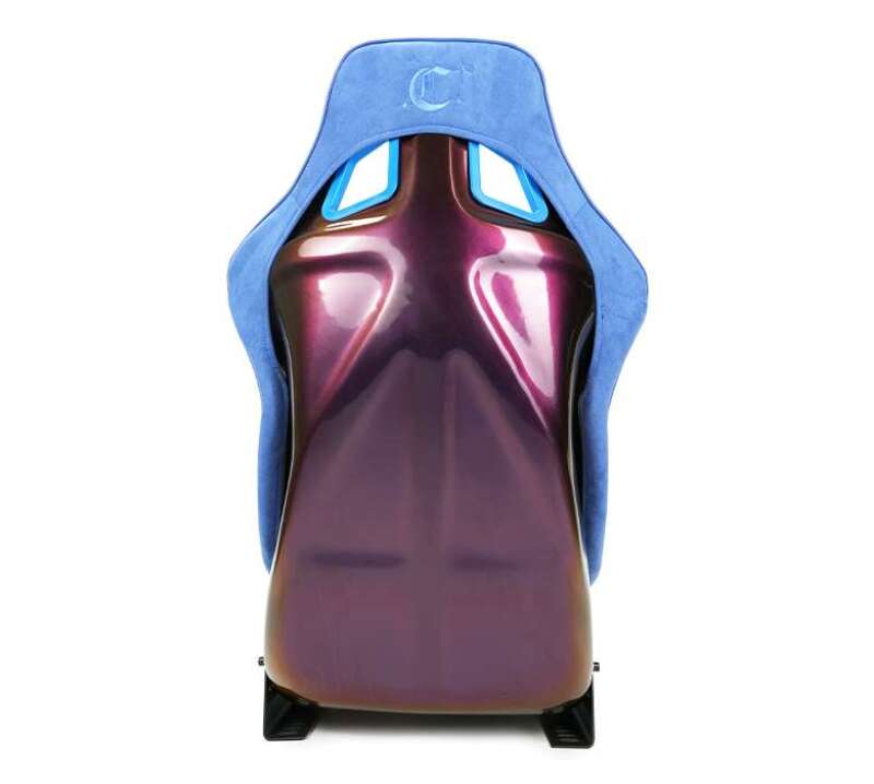 NRG FRP Bucket Seat (Large) Prisma-Chromatic Royal Blue Vegan Suede w/ Chameleon Back - FRP-302RBL-CHRMTC - angle view