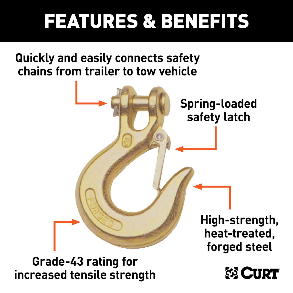 CURT 81900 1/4-Inch Forged Steel Clevis Slip Hook with Safety Latch, 7,800 lbs, 1/2-In Opening, 5/16" Pin
