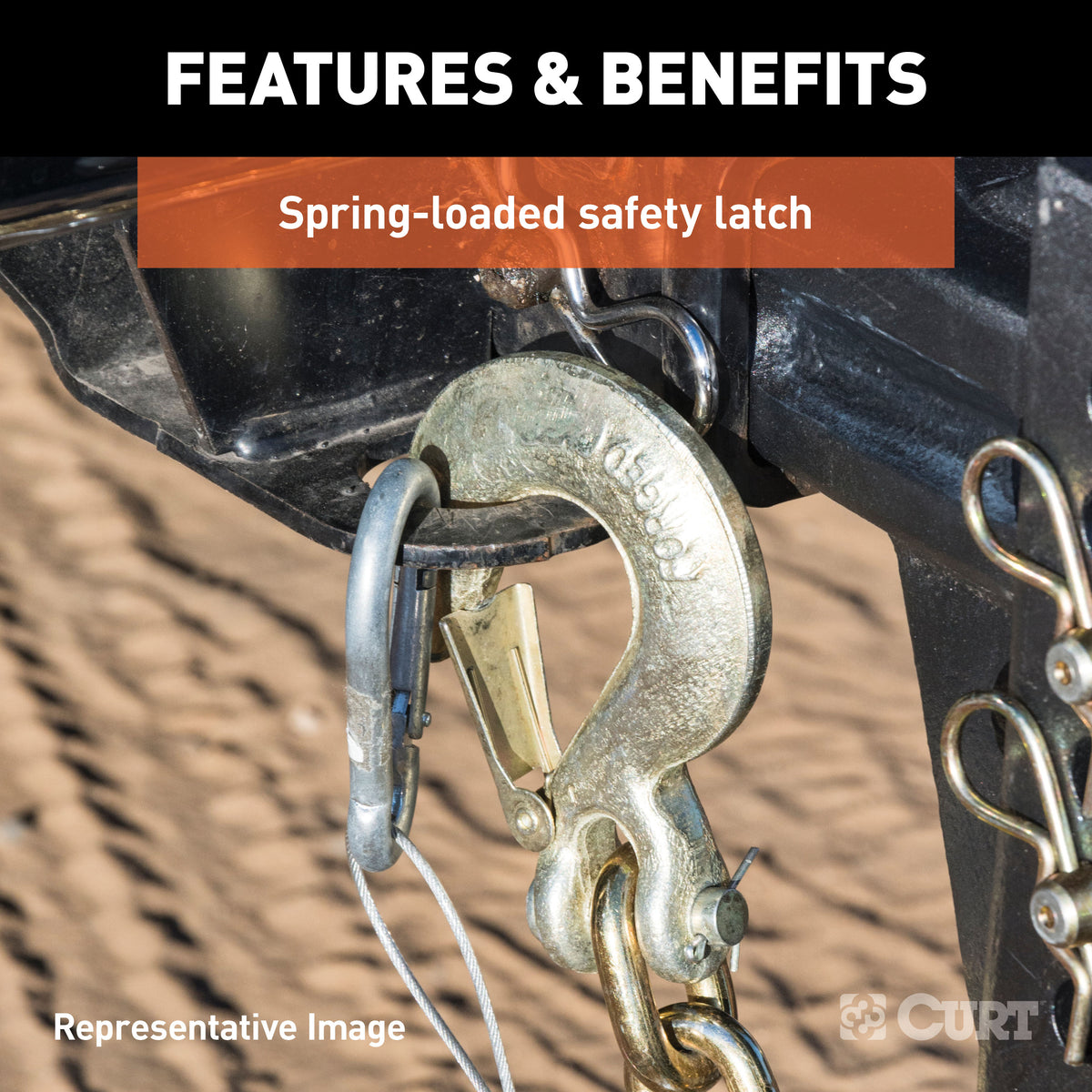 CURT 81910 1/2-Inch Forged Steel Clevis Slip Hook with Safety Latch, 35,000 lbs, 1-1/4-In Opening, 5/8" Pin