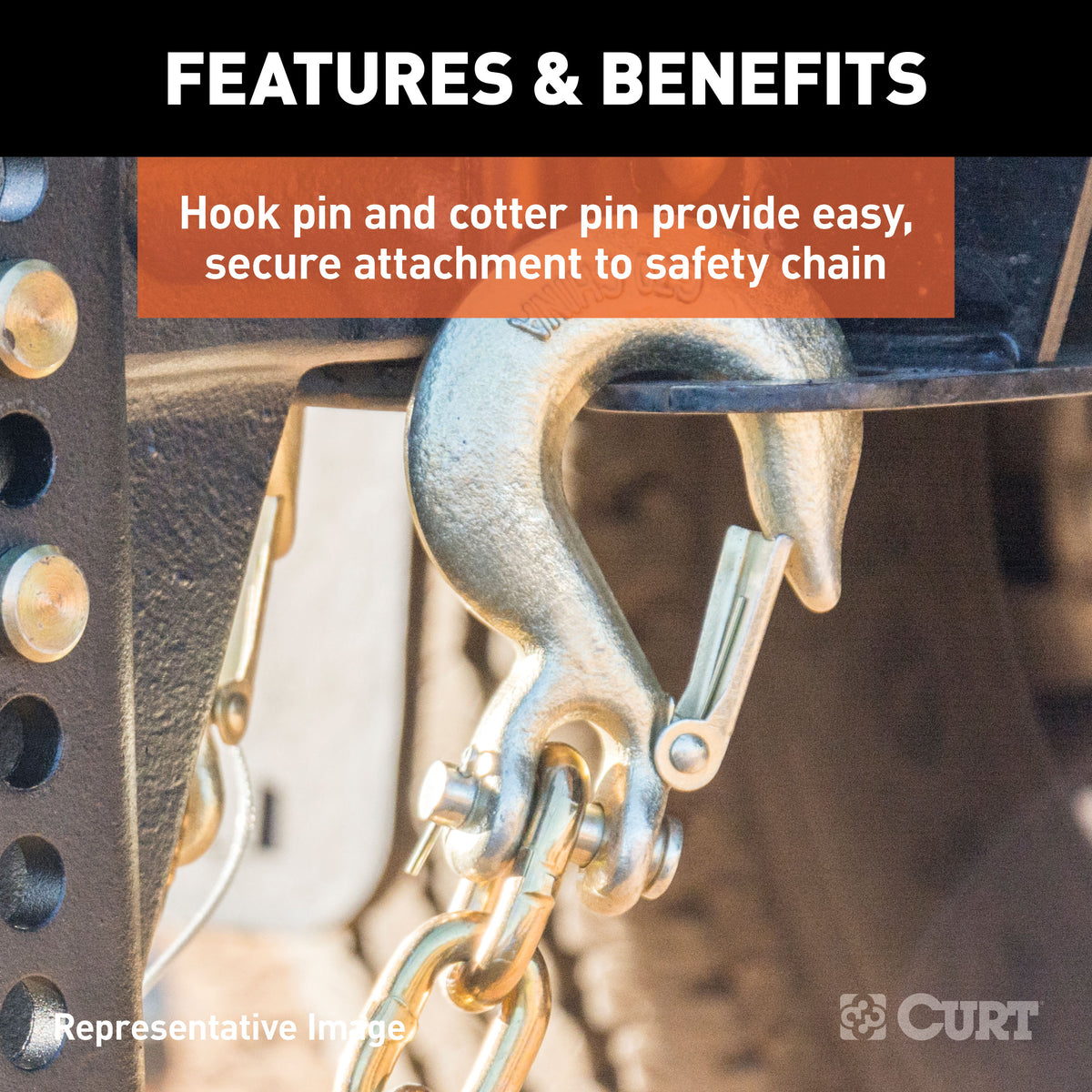 CURT 81910 1/2-Inch Forged Steel Clevis Slip Hook with Safety Latch, 35,000 lbs, 1-1/4-In Opening, 5/8" Pin