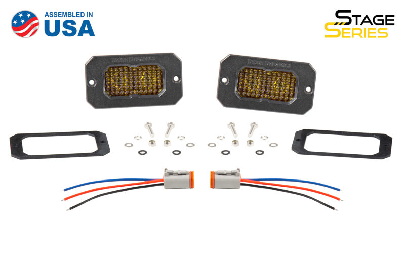 Diode Dynamics Stage Series 2 In LED Pod Sport - Yellow Flood Flush ABL (Pair) - DD6430P