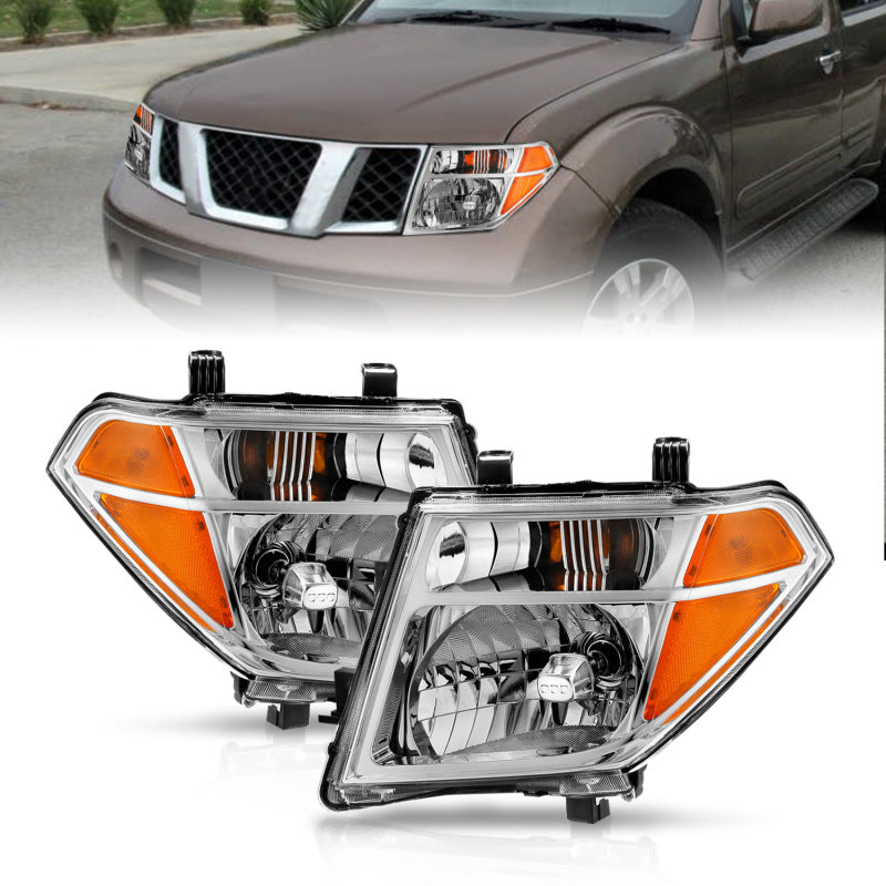 ANZO 2005-2008 Nissan Pathfinder Crystal Headlight Chrome Amber (OE Replacement) - 111463