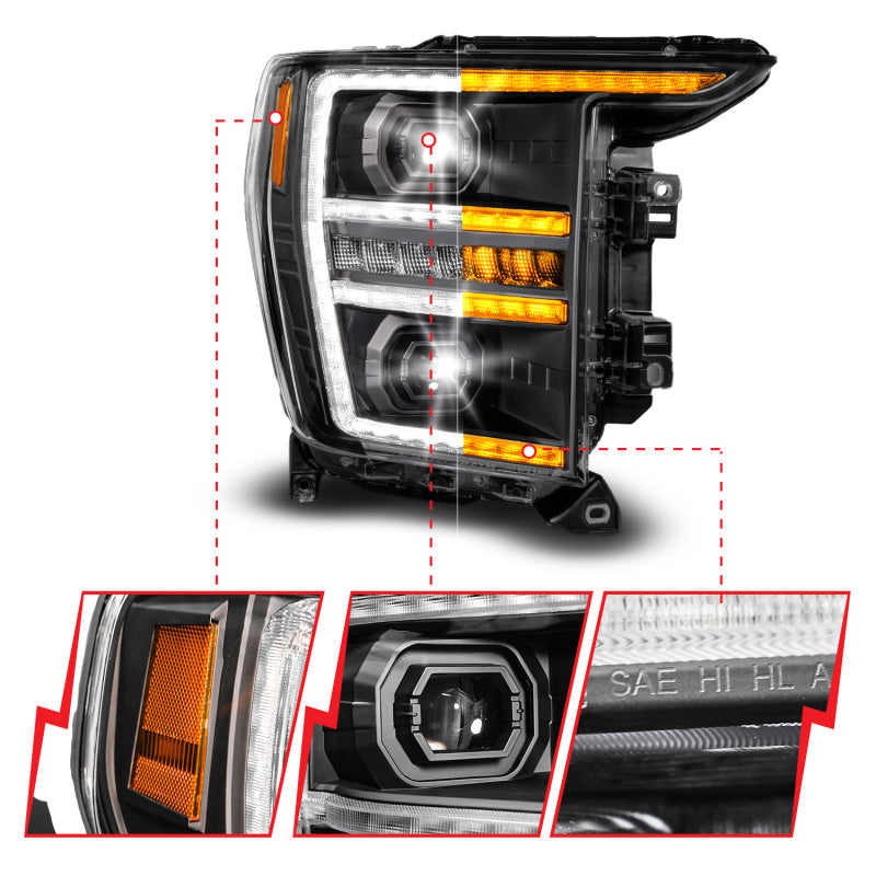 Anzo 21-23 Ford F150 LED Projector Headlight w/Switchback+Sequential - Black (Passenger Side Only) - 111594-R