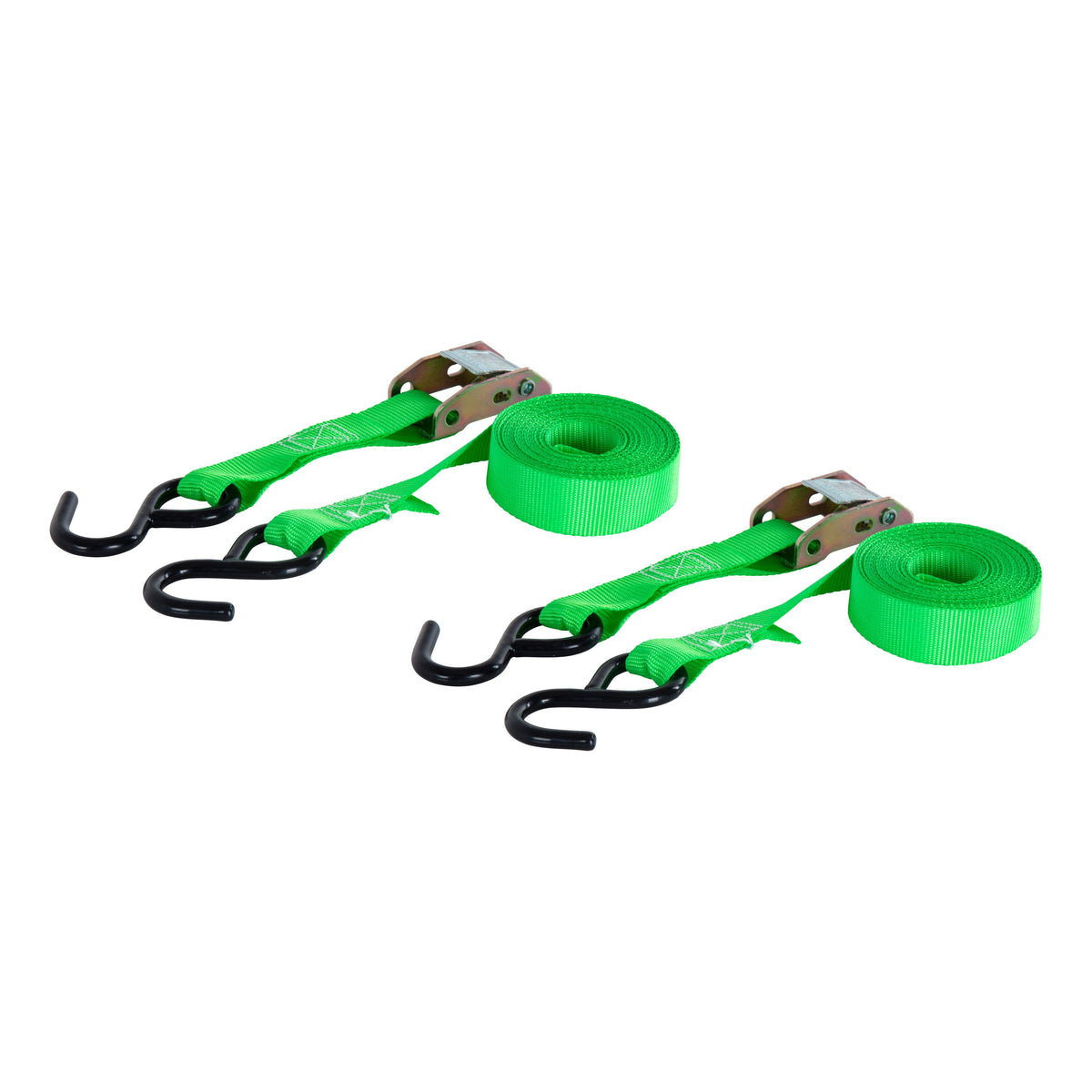 CURT 83015 1-Inch x 15-Foot Dark Green Nylon Cargo Straps, 900 lbs. Break Strength, 2-Pack