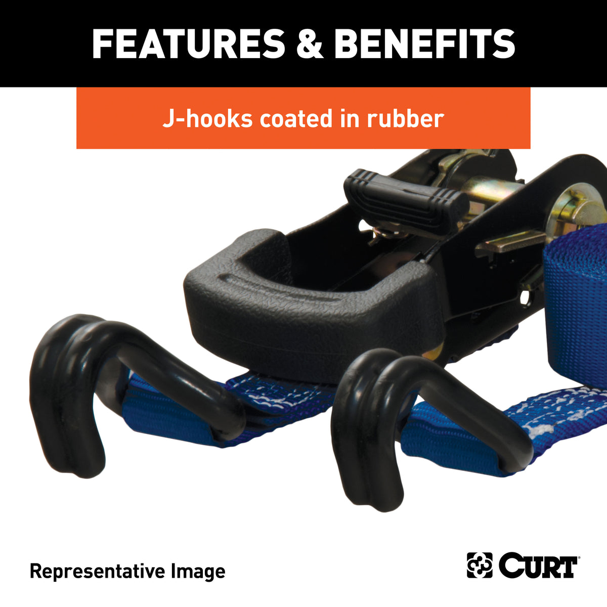 CURT 83020 1-Inch x 16-Foot Blue Nylon Ratchet Straps, 2,200 lbs. Break Strength, 2-Pack
