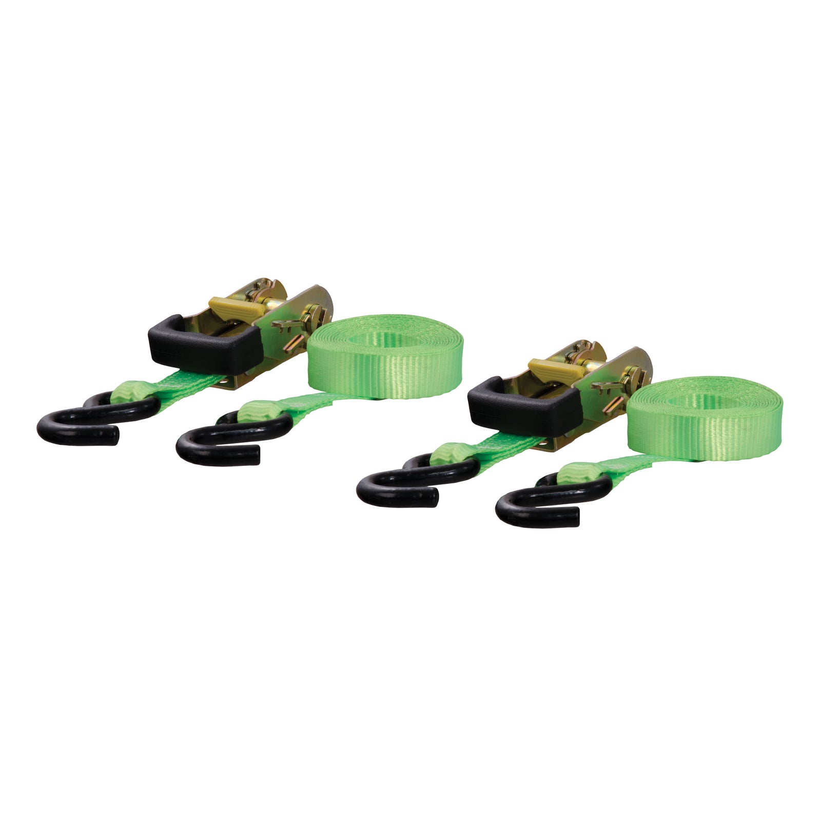 CURT 83028 1-Inch x 16-Foot Lime Green Nylon Ratchet Straps, 3,300 lbs. Break Strength, 2-Pack