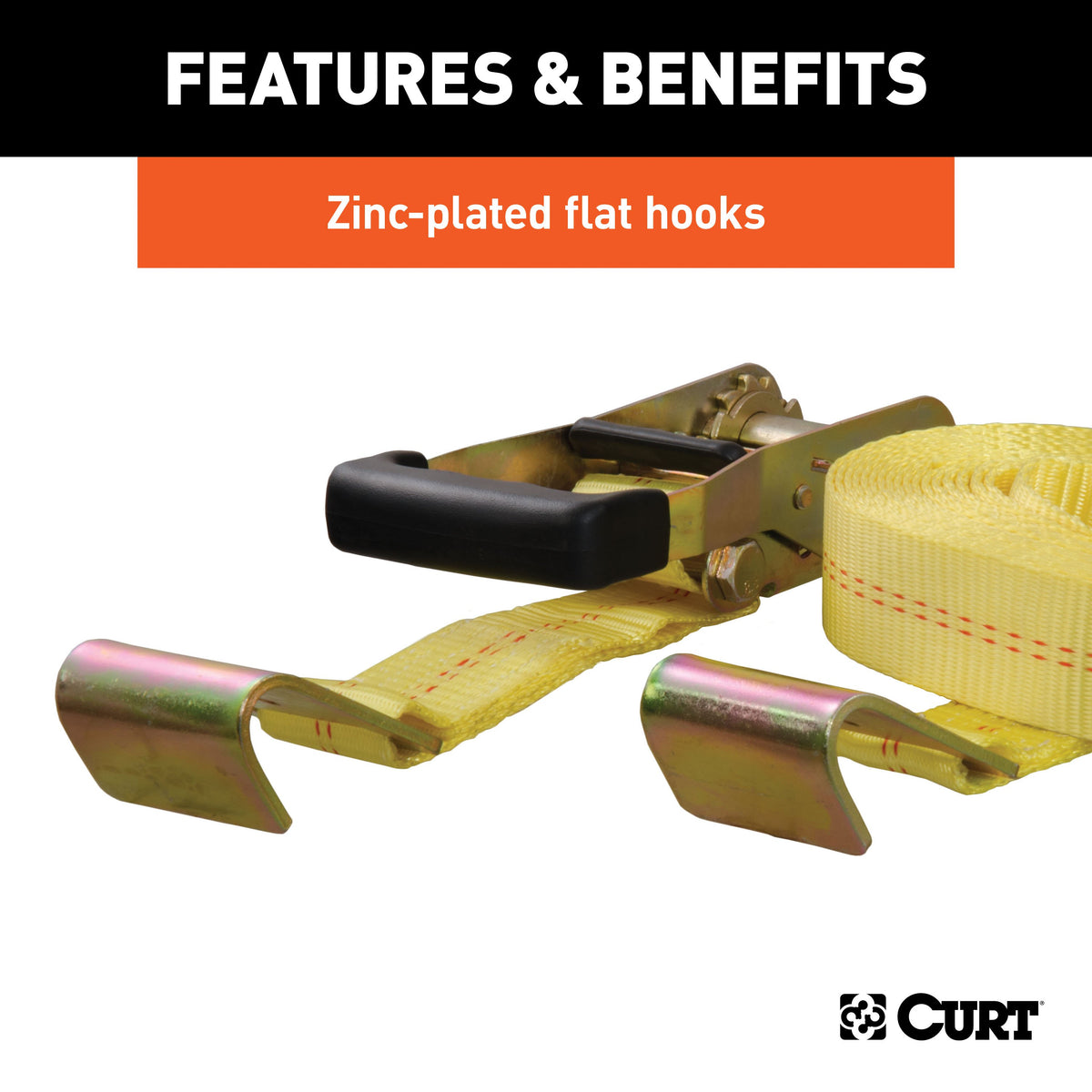 CURT 83048 2-Inch x 27-Foot Yellow Nylon Ratchet Strap, 10,000 lbs. Break Strength