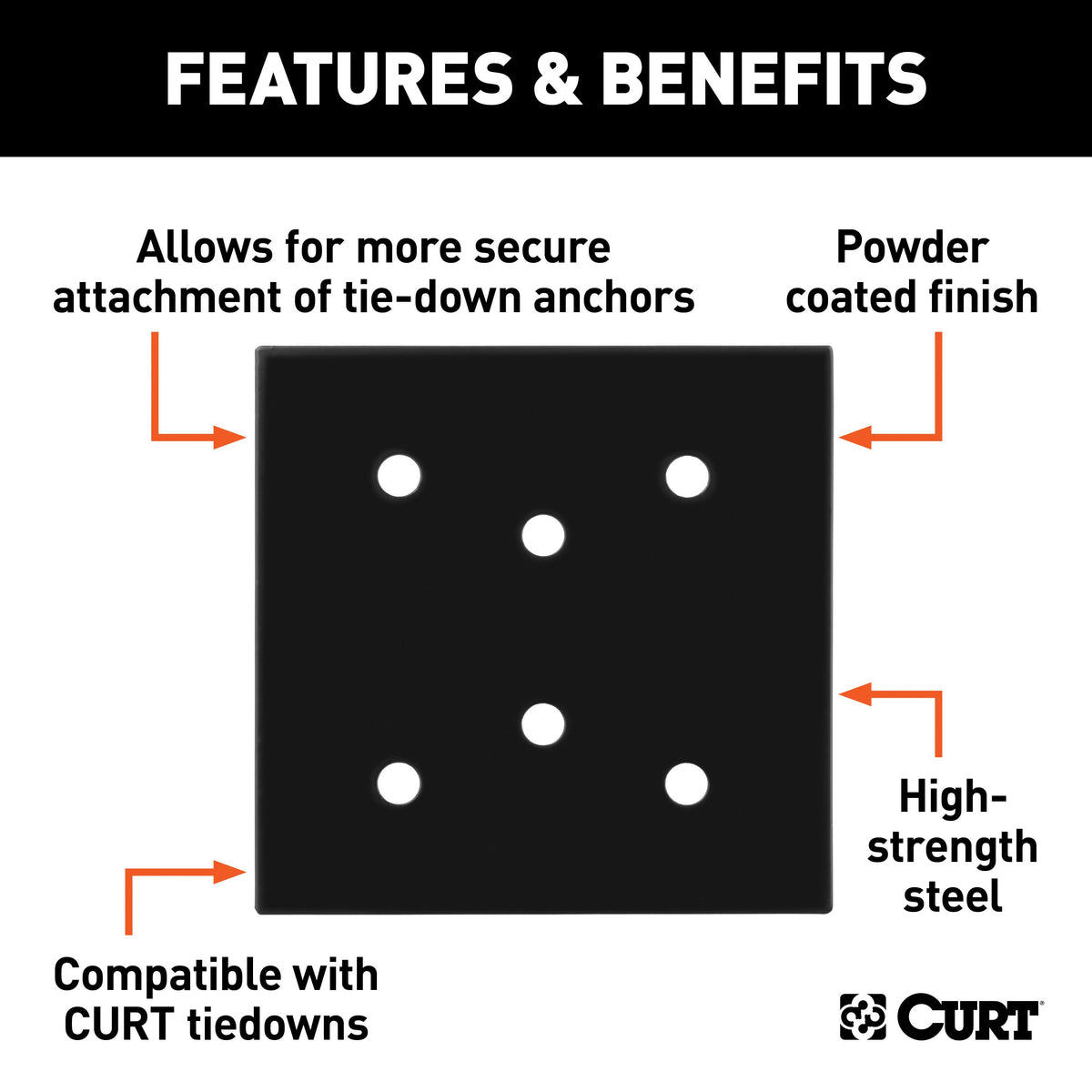 CURT 83607 6 x 6-Inch Powder-Coated Steel Tie Down Anchor Backing Plate