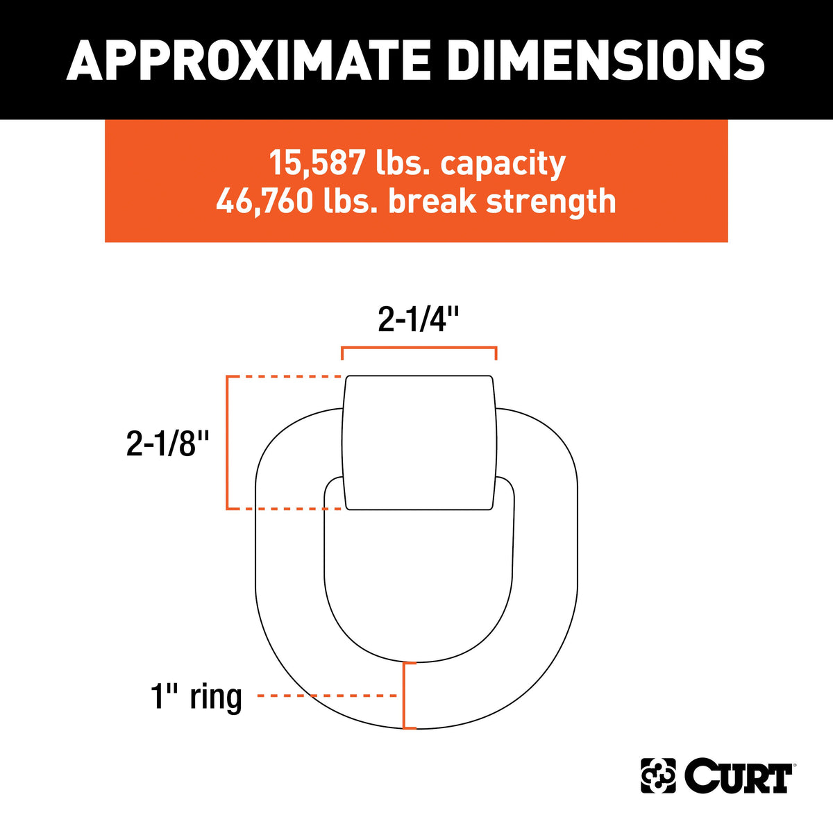 CURT 83770 5 x 5-Inch Weld-On Trailer D-Ring Tie Down Anchor, 46,760 lbs Break Strength