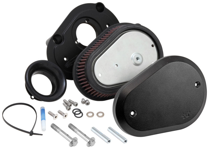 K&amp;N 00-16 Harley Davidson Street Metal Intake System Flare Black - RK-3932B
