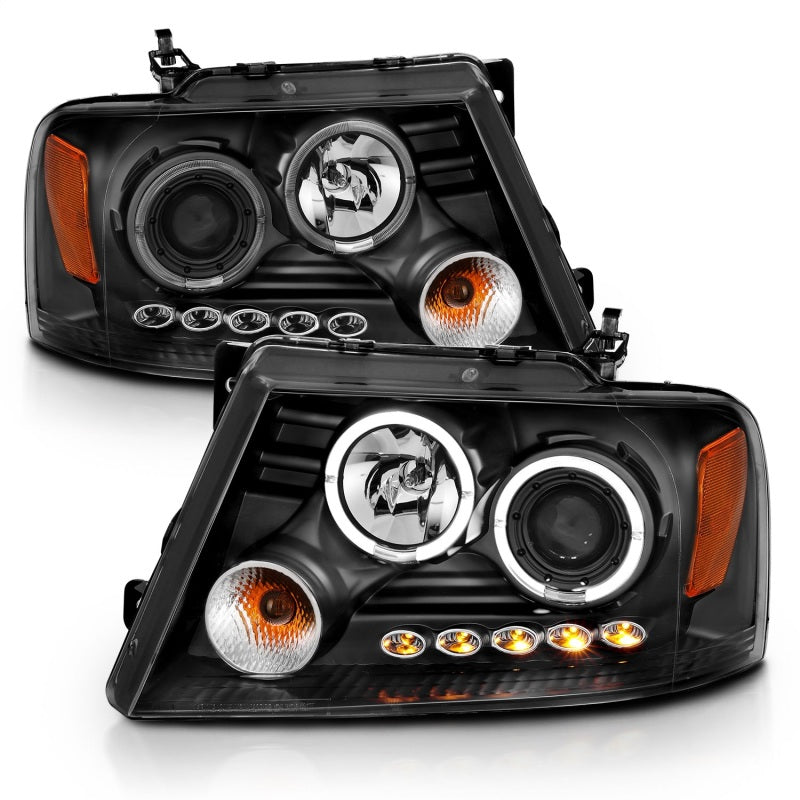 ANZO 2004-2008 Ford F-150 Projector Headlights w/ Halo and LED Black G2 - 111204