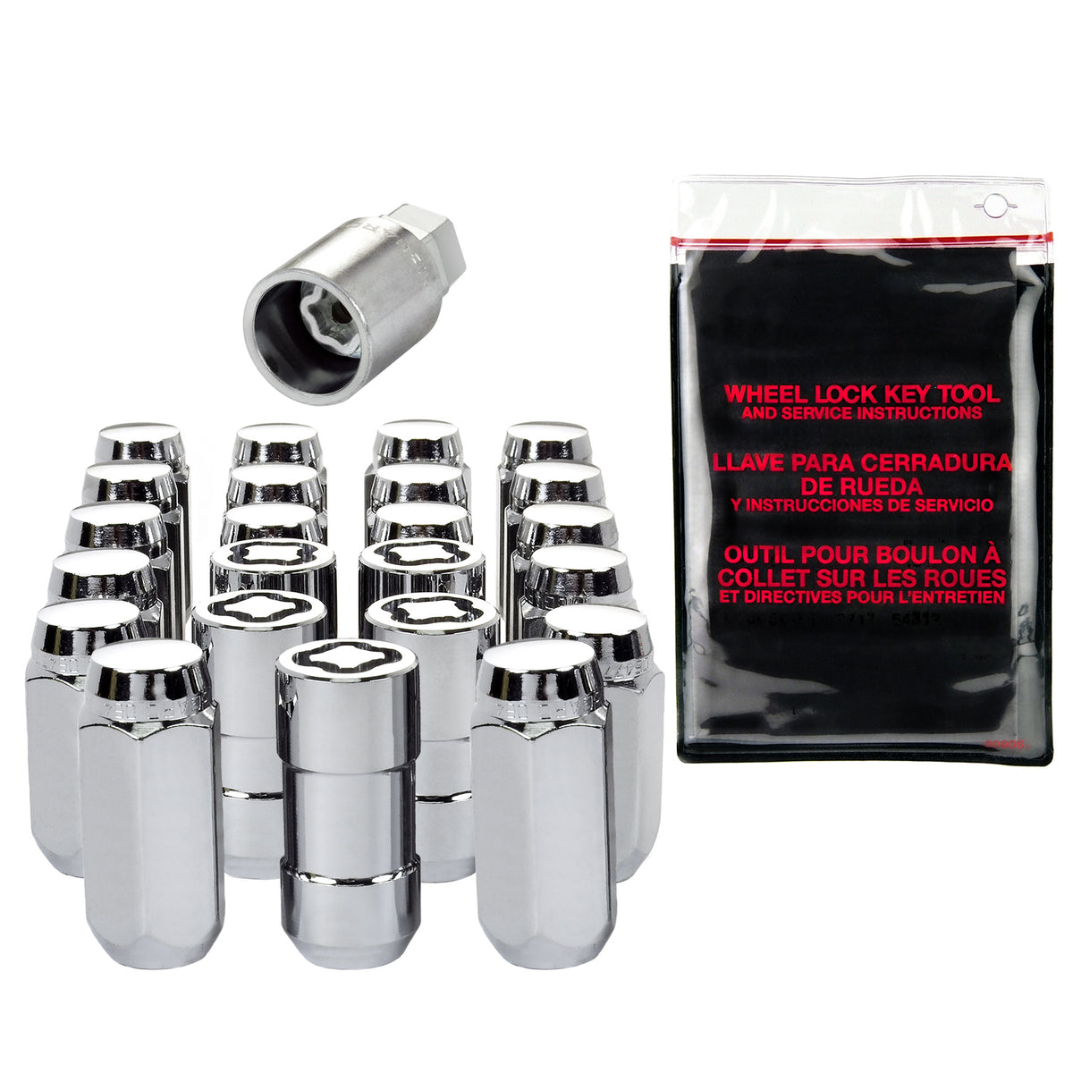 McGard SplineDrive Tuner 23-PC Jeep JL Install Kit w/Locks & Tool (Cone) M14X1.5 / 22m Hex - Chrome - 84585