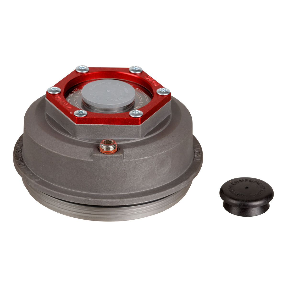 Lippert 85373828 Premium Threaded Dust Cap with Rubber Plug & O-Ring, 4" Diameter, 8,000-lb. Axles, Oil Lube