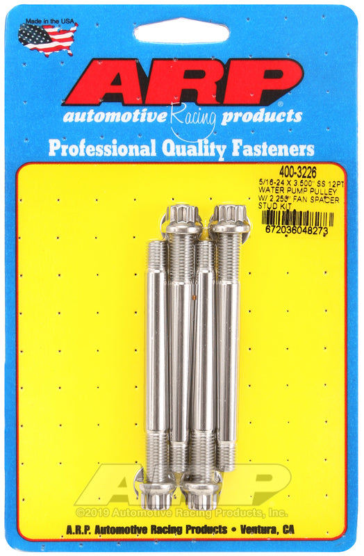 ARP 5/16-24 X 3.500 SS 12pt water pump pulley w/ 2.250in fan spacer stud kit - 400-3226 by ARP